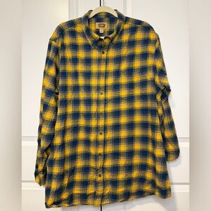 Foundry Big & Tall Men 2XLT Yellow Navy Plaid Flannel Button Front Shirt 100%